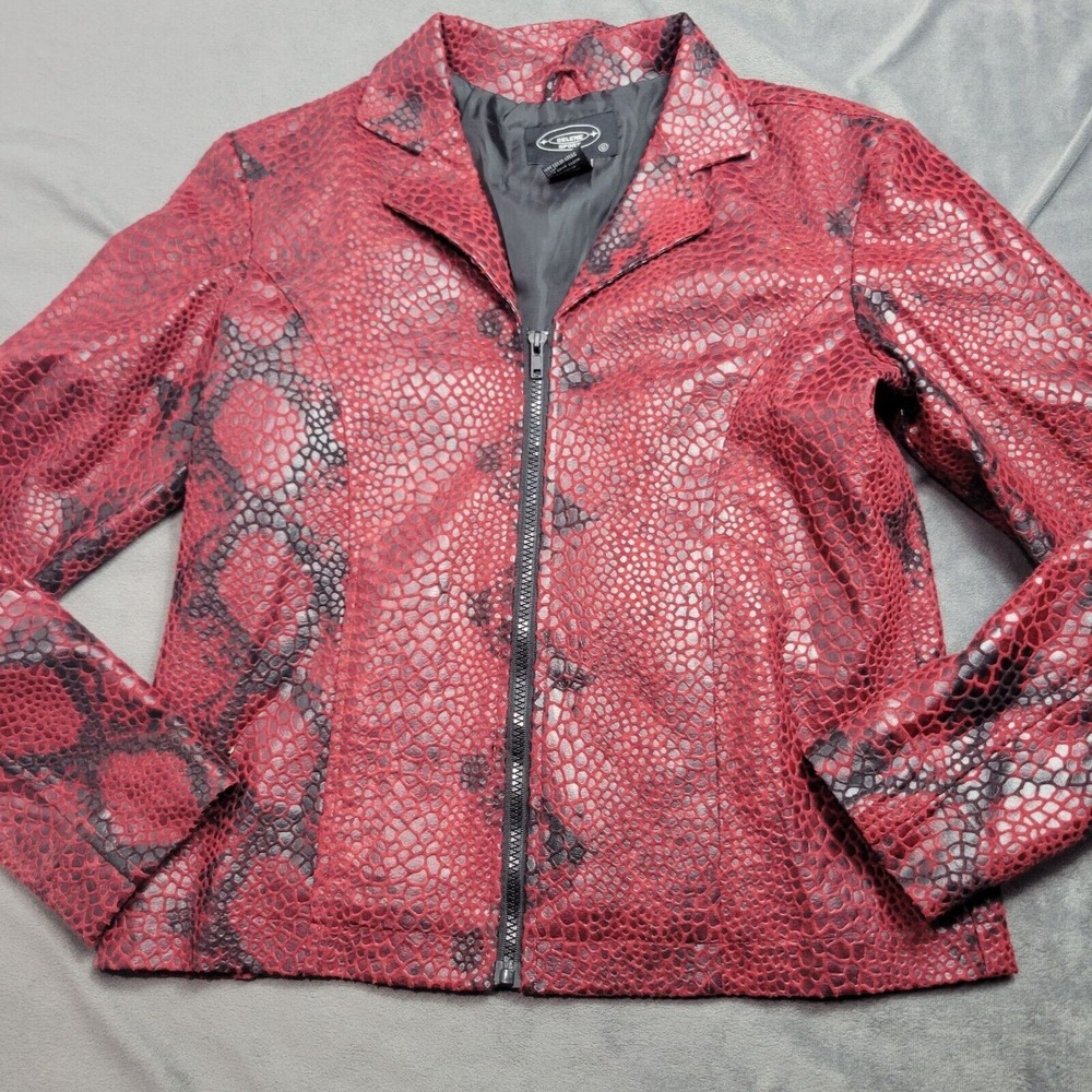Selene Sport Womens Faux Snakeskin Jacket S Red & Black Vinyl/Nylon